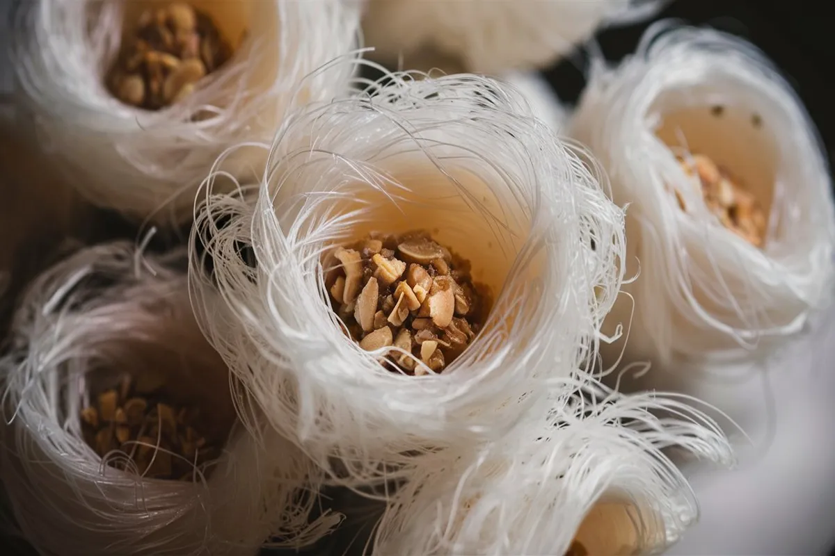 "Master the Dragon's Beard recipe: a delicate, traditional Chinese candy made with fine sugar threads and a nutty filling."